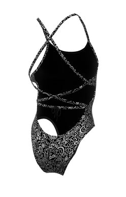 Nike Women's Hydrastrong Multiprint Lace-Up Tie-Back One Piece Swimsuit
