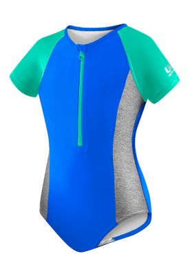 SPEEDO Girls Short Sleeve Zip One Piece (4-6X)