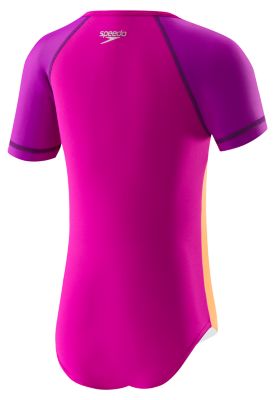 SPEEDO Girls Short Sleeve Zip One Piece (4-6X)