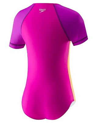 SPEEDO Girls Short Sleeve Zip One Piece (7-16)