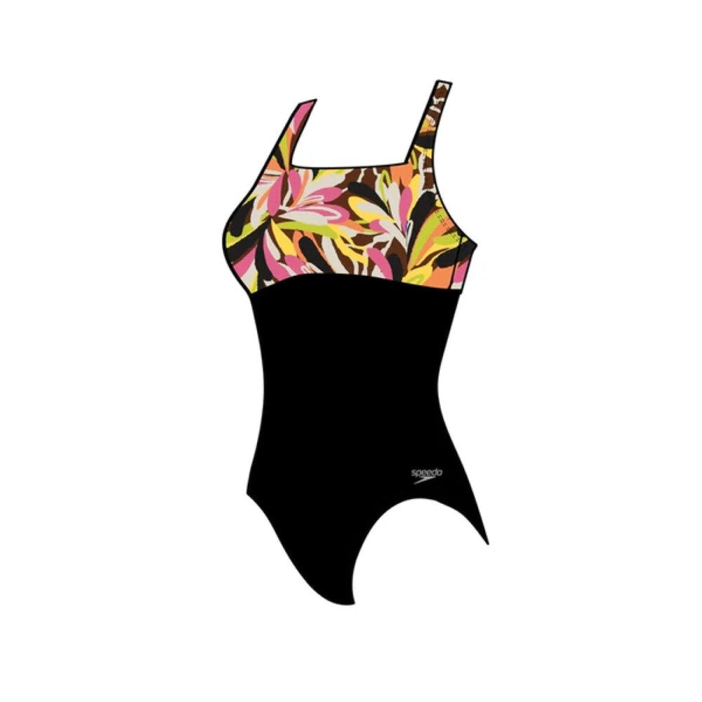 SPEEDO Womens Print Blocked Square Neck One Piece Swimsuit