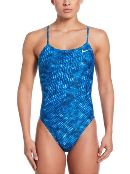 Nike Women\'s HydraStrong Pool Lanes Cut Out One Piece Swimsuit