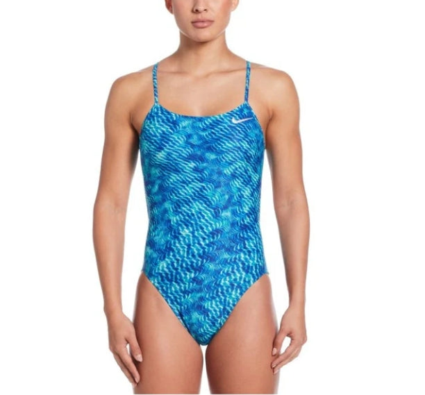 Nike Women\'s HydraStrong Pool Lanes Cut Out One Piece Swimsuit