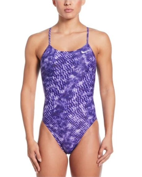Nike Women\'s HydraStrong Pool Lanes Cut Out One Piece Swimsuit