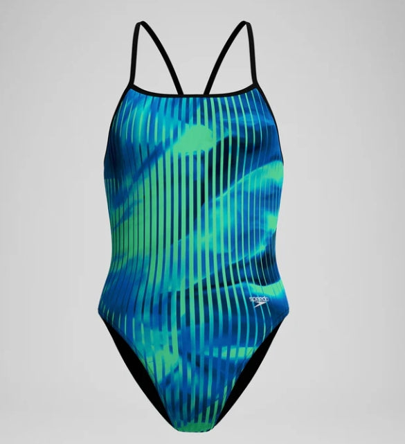 Roycefield-Speedo Women's Linear Lava Turnback One Piece Swimsuit