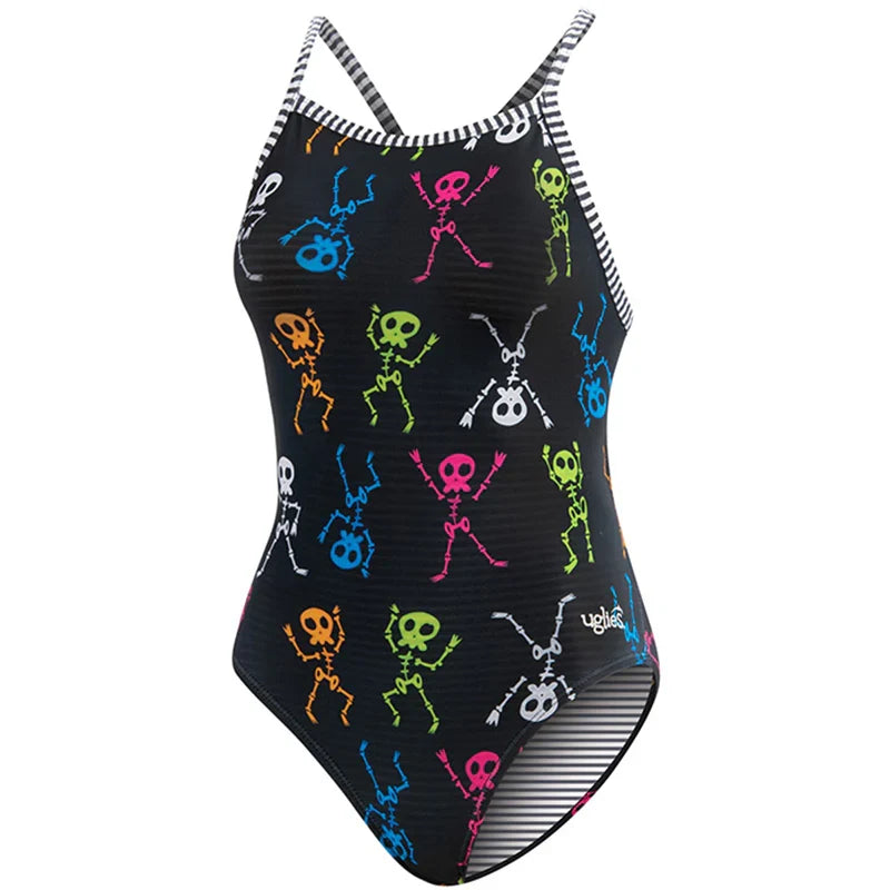 DOLFIN Uglies Dancing Skeletons V-2 Back One Piece Swimsuit