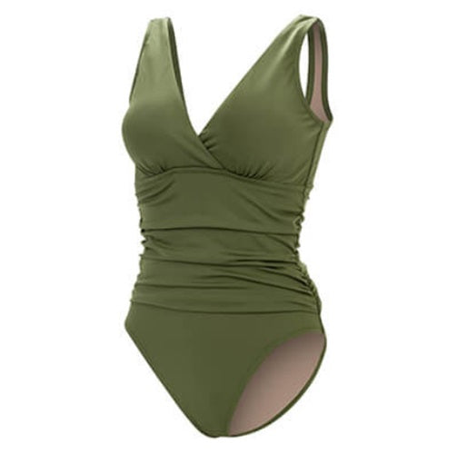 DOLFIN Women&#39;s Aquashape Solid Moderate Surplice Wrap Front One Piece