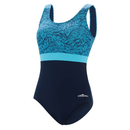DOLFIN Aquashape Women&#39;s Wanderlust Color Block Moderate Scoop Back One Piece Swimsuit