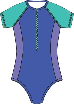 SPEEDO Girls Short Sleeve Zip One Piece (4-6X)