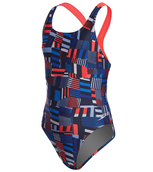 SPEEDO Pro LT Trippy Stripe Drop Back One Piece Swimsuit - Youth