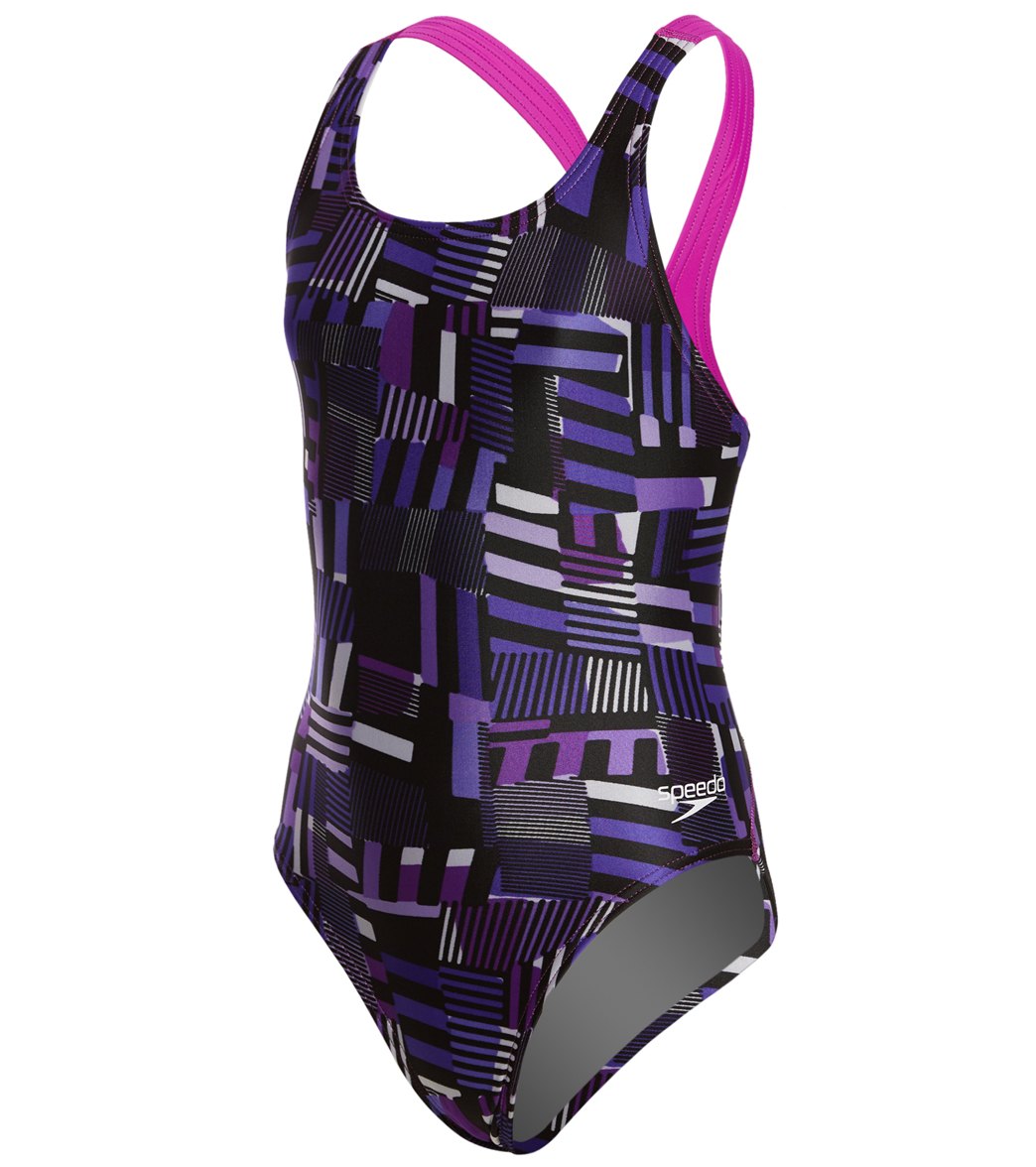 SPEEDO Pro LT Trippy Stripe Drop Back One Piece Swimsuit - Youth