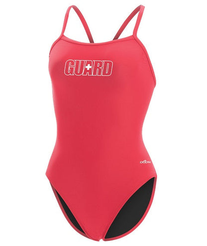 DOLFIN Womens XtraSleek Guard Solid Red V-2 Back Onepiece