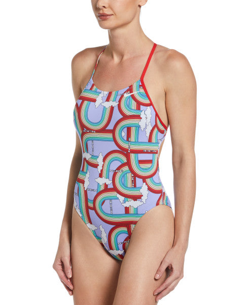 NIKE Hydrastrong Multiple Print Lace Up Tie Back One Piece