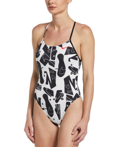 NIKE Hydrastrong Multiple Print Lace Up Tie Back One Piece