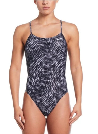 Nike Women\'s HydraStrong Pool Lanes Cut Out One Piece Swimsuit