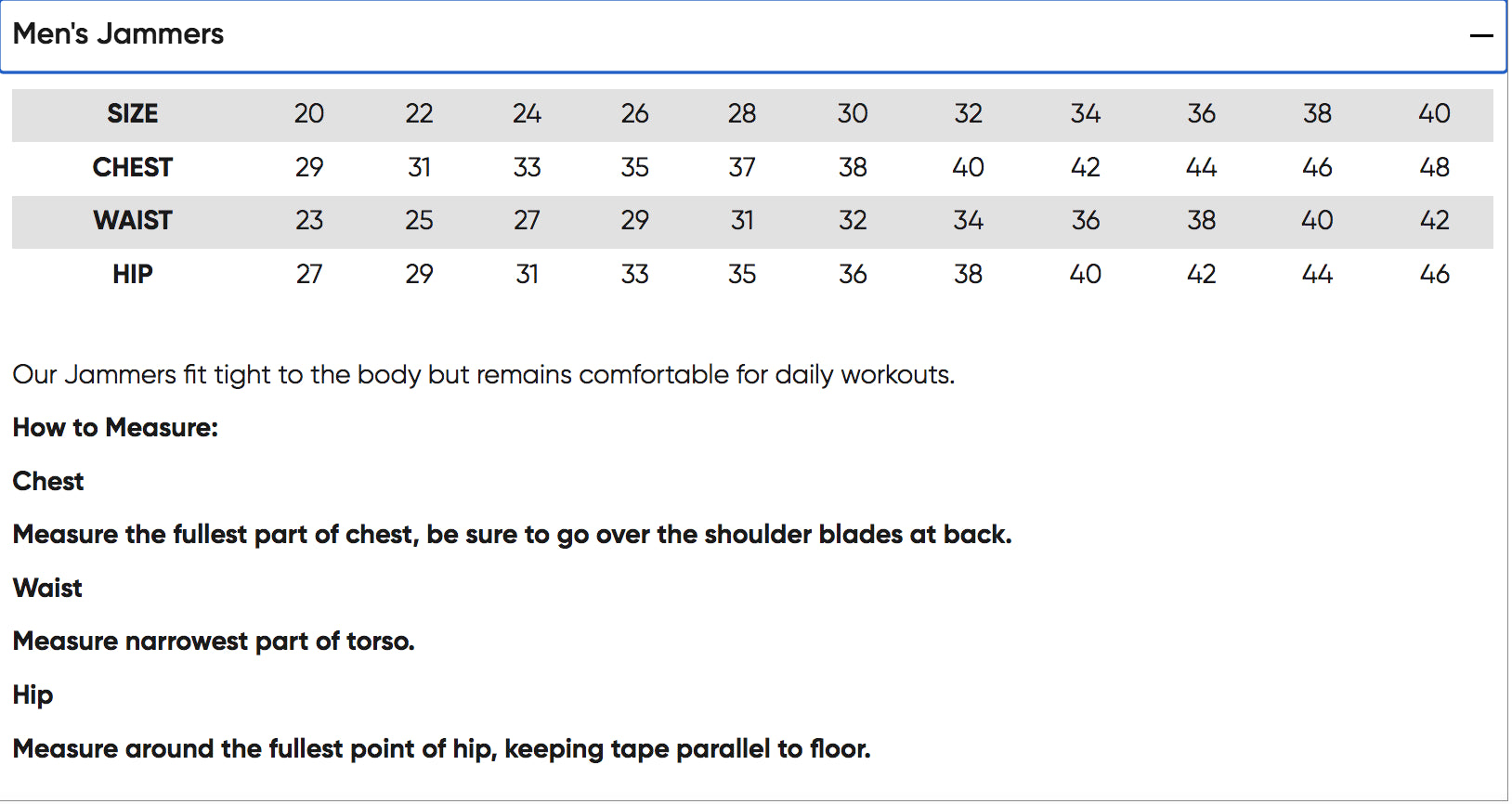 Size Chart – Ultimate Swim Shop