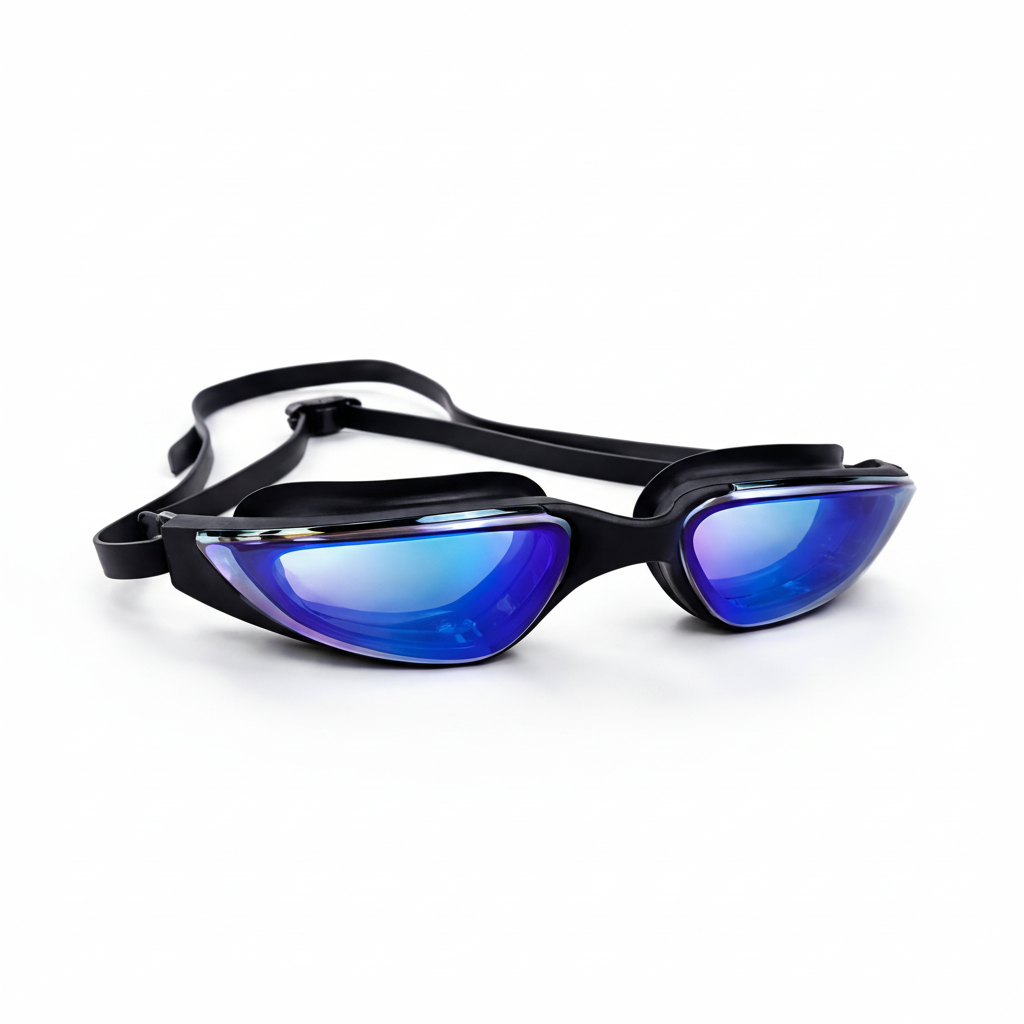 Black Goggles Blue Mirror Pure White Background