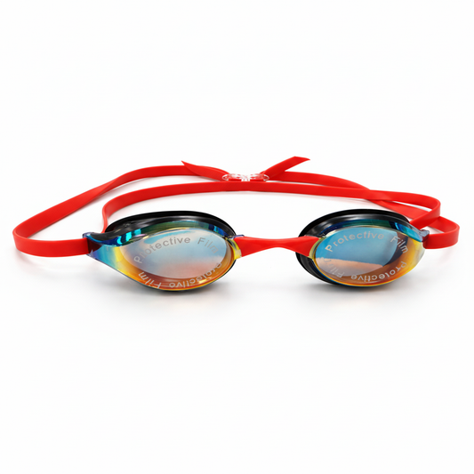 Rainbow Goggles Red Straps White Background