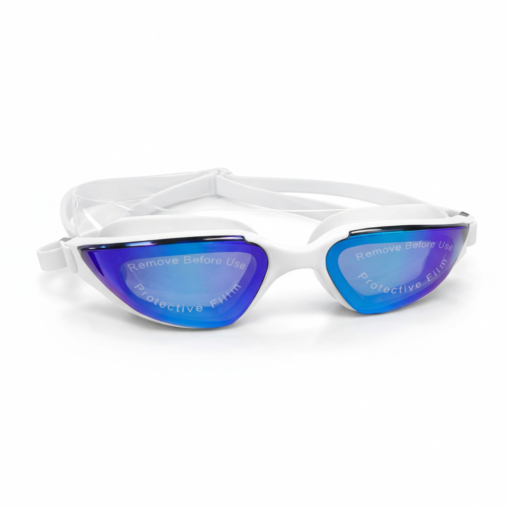 White Goggles Blue Mirror Pure White Background