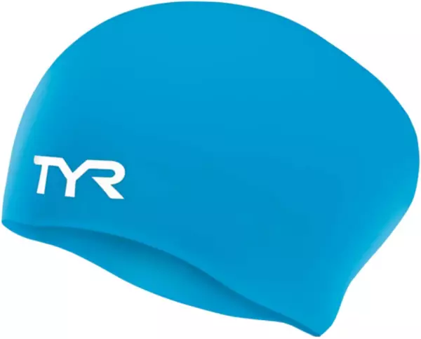 A close-up shot of Blue color swim cap for long hair