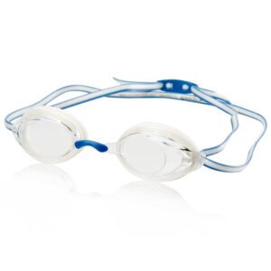 A close-up shot of white and navy blue Goggles