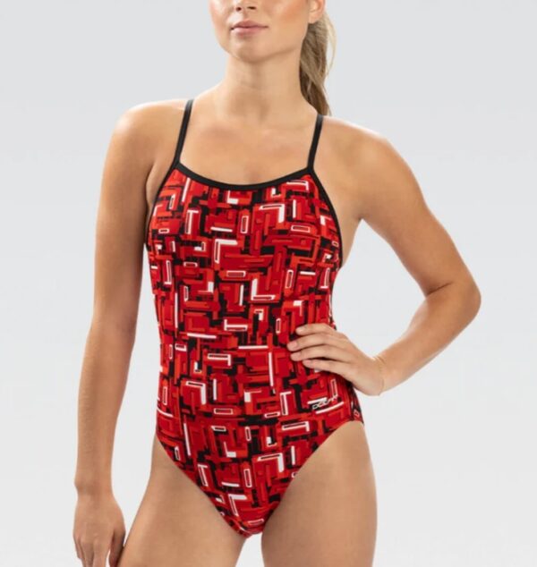 University_Dolfin Reliance Bionic V-Back One Piece Swimsuit, Red (plain)